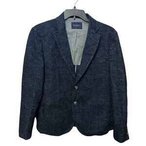 Thelonious C Mens Tweed Blazer Size 42 Navy Blue Multi Wool Blend Button Down